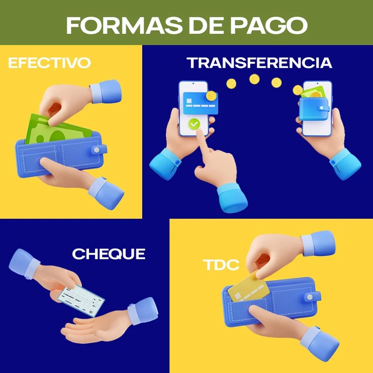 Payment methods: cash, transfer, check, credit card