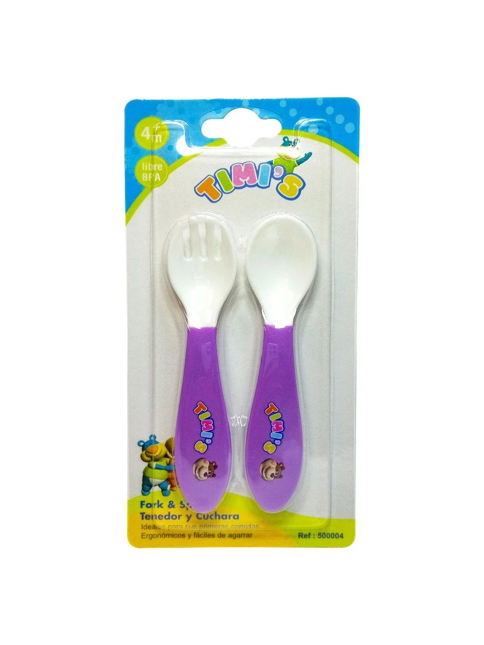 Timi's purple fork and spoon set for babies, BPA-free