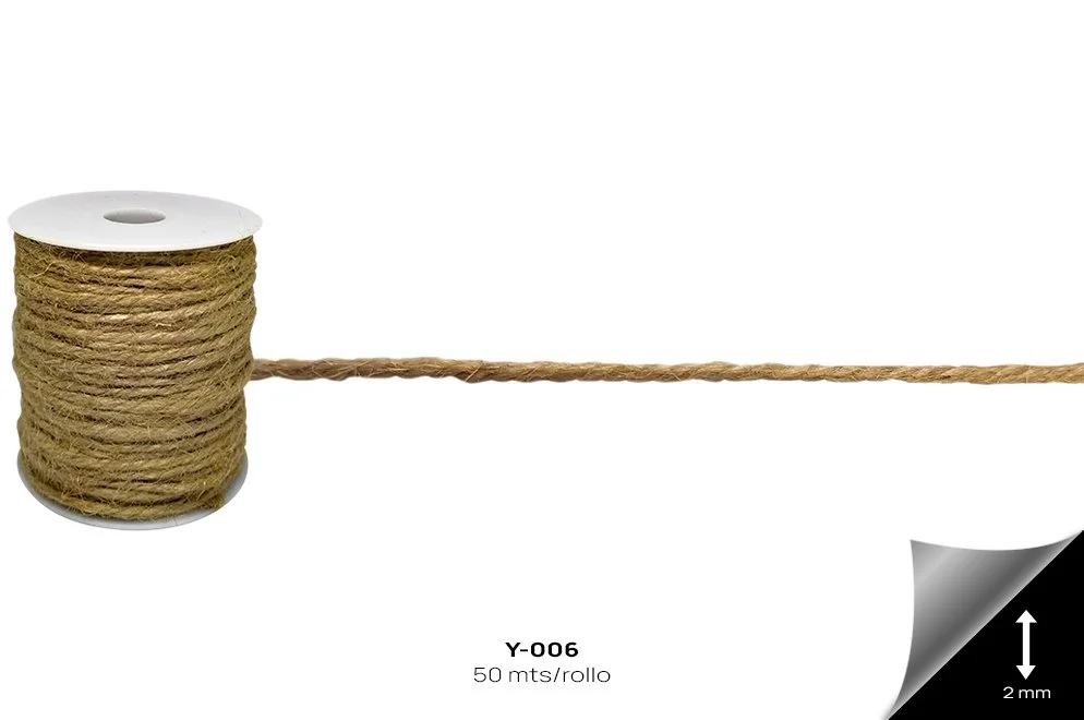 Spool of 2mm yute ribbon, 50 meters, labeled Y-006